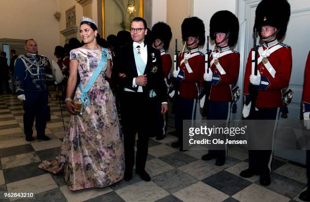 Crown Princess Victoria of Sweden and husband Prince Daniel arrive to the gala banquet on the occasion of The Crown Prince's 50th birthday at...