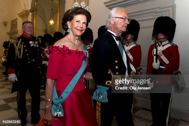 King Carl Gustaf of Sweden and wife Queen Silvia arrive to the gala banquet on the occasion of The Crown Prince's 50th birthday at Christiansborg...