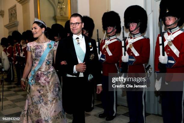 Crown Princess Victoria of Sweden and husband Prince Daniel arrive to the gala banquet on the occasion of The Crown Prince's 50th birthday at...