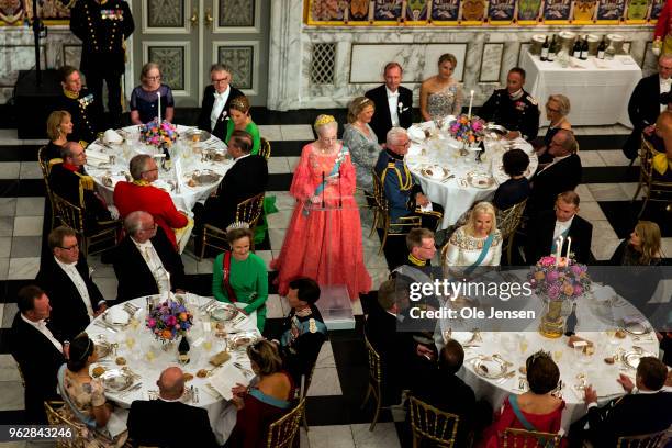 Queen Margrethe of Denmark holds the birthday speech for Crown Prince Frederik of Denmark at the galla dinner in the Knights Hall on the occasion of...