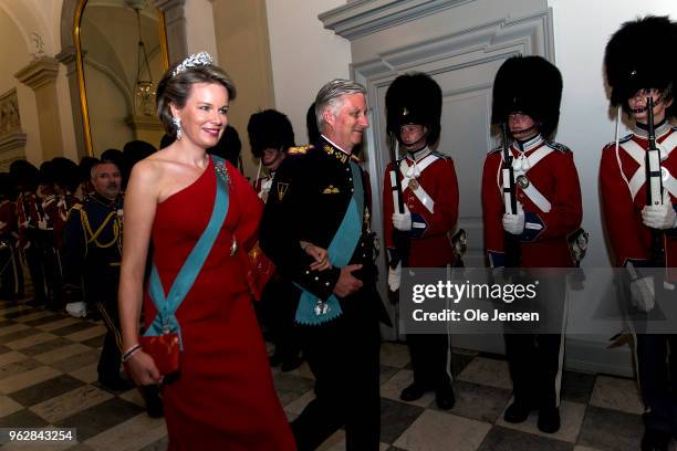 King Philippe of Belgium and wife Queen Mathilde arrive to the gala banquet on the occasion of The Crown Prince's 50th birthday at Christiansborg...