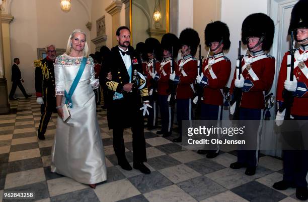 Crown Prince Haakon of Sweden and wife Crown Princess Mette-Marit arrive to the gala banquet on the occasion of The Crown Prince's 50th birthday at...