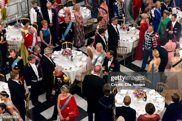 Crown prince Haakon of Norway and wife Crown Princess Mette-Marit are lead to their table at The Knights hall where Queen Margrethe of Denmark host...