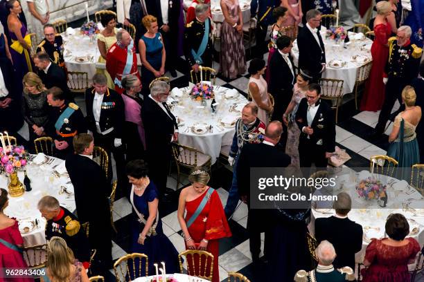 Crown Princess Victoria of Sweden and Prince Daniel are lead to their table at The Knights hall where Queen Margrethe of Denmark host the Galla...