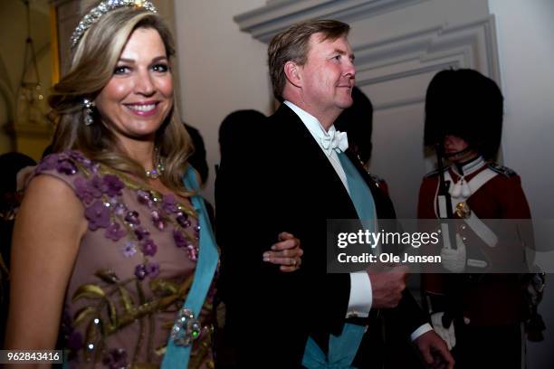 King Willem Alexander of the Nederlands and wife Queen Maxima arrive to the gala banquet on the occasion of The Crown Prince's 50th birthday at...