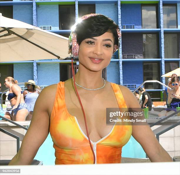 Tori Brixx performs at the pool at The Linq Hotel & Casino on May 26, 2018 in Las Vegas, Nevada.