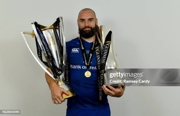 Dublin , Ireland - 26 May 2018; Scott Fardy of Leinster with the Champions Cup and PRO14 trophies following the Guinness PRO14 Final between Leinster...