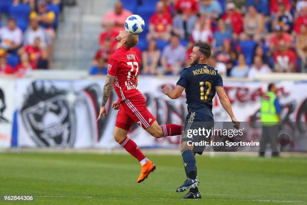 New York Red Bulls midfielder Daniel Royer controls the ball during the first half of the Major League Soccer Game between the New York Red Bulls and...