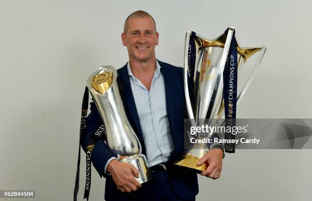 Dublin , Ireland - 26 May 2018; Leinster senior coach Stuart Lancaster with the Champions Cup and PRO14 trophies following the Guinness PRO14 Final...