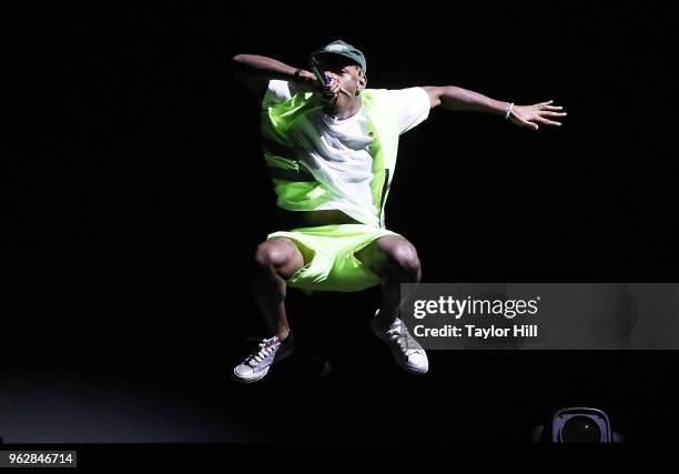 Tyler, the Creator performs during Day 2 of 2018 Boston Calling Music Festival at Harvard Athletic Complex on May 26, 2018 in Boston, Massachusetts.