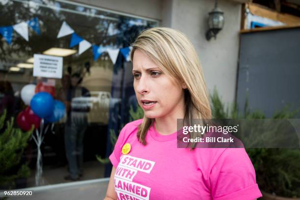 Katie Hill, Democrat running for California's 25th Congressional district seat in Congress, attends the opening of the SCV Democratic Headquarters...