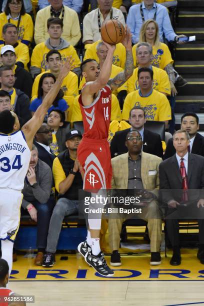 Gerald Green of the Houston Rockets shoots the ball against the Golden State Warriors in Game Six of the Western Conference Finals during the 2018...