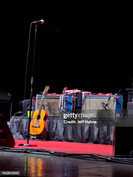 The stage at PNC Music Pavilion on May 26, 2018 after Willie Nelson walked out on stage and promptly walked off and canceled the show in Charlotte,...