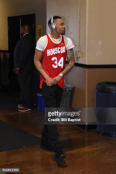 Gerald Green of the Houston Rockets arrives before the game against the Golden State Warriors in Game Six of the Western Conference Finals during the...