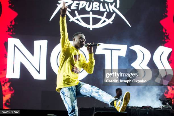 Not3s performs on stage during AFROREPUBLIK festival at The O2 Arena on May 26, 2018 in London, England.
