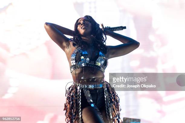 Tiwa Savage performs on stage during AFROREPUBLIK festival at The O2 Arena on May 26, 2018 in London, England.
