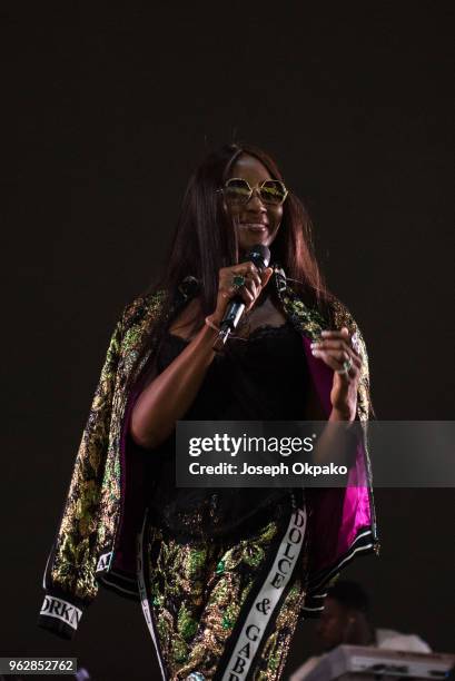 Naomi Campbell on stage during AFROREPUBLIK festival at The O2 Arena on May 26, 2018 in London, England.