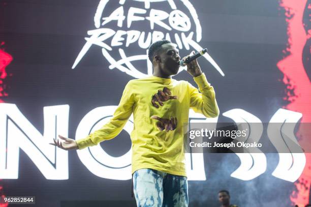 Not3s performs on stage during AFROREPUBLIK festival at The O2 Arena on May 26, 2018 in London, England.