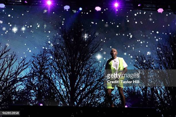 Tyler, the Creator performs during Day 2 of 2018 Boston Calling Music Festival at Harvard Athletic Complex on May 26, 2018 in Boston, Massachusetts.