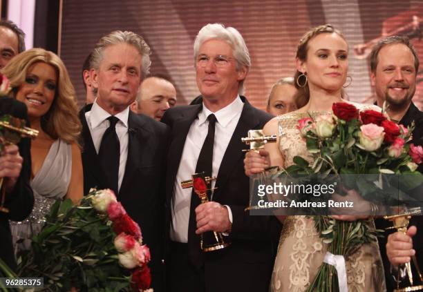 Sylvie van der Vaart, Michael Douglas, Richard Gere, Diane Kruger and Smudo attend the Goldene Kamera 2010 Award at the Axel Springer Verlag on...