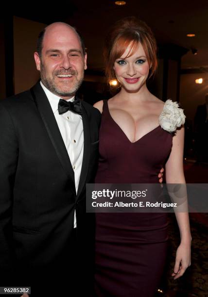 Show Creator/Director Matthew Weiner and Actress Christina Hendricks attend the 62nd Annual Directors Guild Of America Awards cocktail reception held...