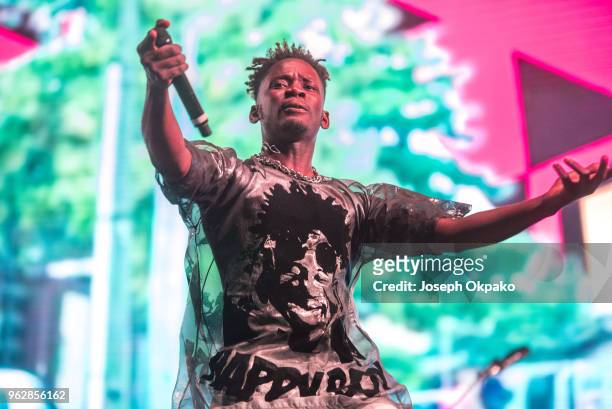 Mr Eazi performs on stage during AFROREPUBLIK festival at The O2 Arena on May 26, 2018 in London, England.