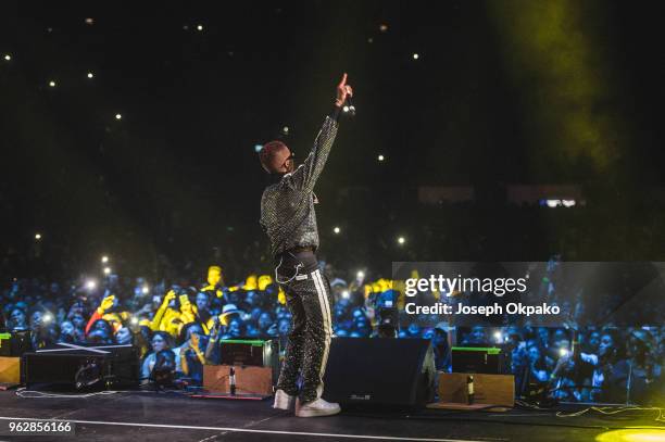 Wizkid performs on stage during AFROREPUBLIK festival at The O2 Arena on May 26, 2018 in London, England.