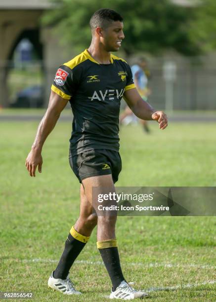 Houston SaberCats wing Alex Elkins gets into position during the Major League Rugby match between the Utah Warriors and Houston SaberCats on May 26,...