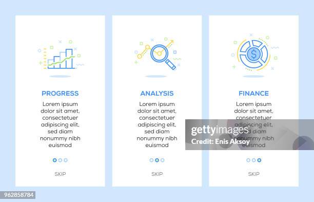 icons of progress, analysis, finance. assessment concept web elements - technical website audit stock illustrations
