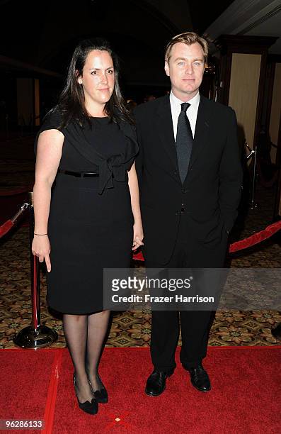 Director Christopher Nolan and wife Emma Thomas arrive at the 62nd Annual Directors Guild Of America Awards at the Hyatt Regency Century Plaza on...