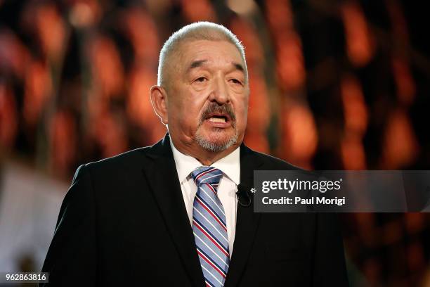 Academy Award-nominated actor Graham Greene onstage during the 2018 National Memorial Day Concert - Rehearsals at U.S. Capitol, West Lawn on May 26,...
