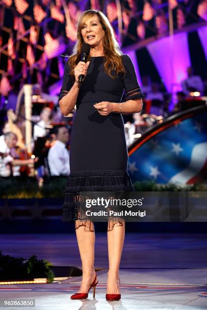 Academy Award, Golden Globe and Emmy Award-winning actress Allison Janney speaks during the 2018 National Memorial Day Concert - Rehearsals at U.S....