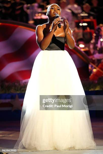 Tony, Grammy and Emmy Award-winning actress Cynthia Erivo performs during the 2018 National Memorial Day Concert - Rehearsals at U.S. Capitol, West...