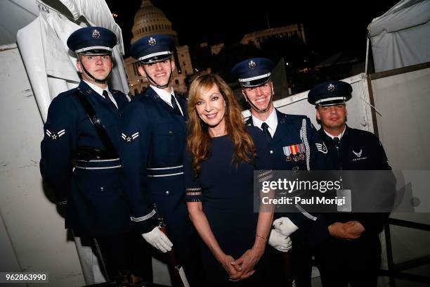Academy Award, Golden Globe and Emmy Award-winning actress Allison Janney poses for a photo with Air Force servicemen during the 2018 National...