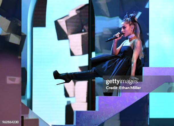 Recording artist Ariana Grande performs during the 2018 Billboard Music Awards at MGM Grand Garden Arena on May 20, 2018 in Las Vegas, Nevada.