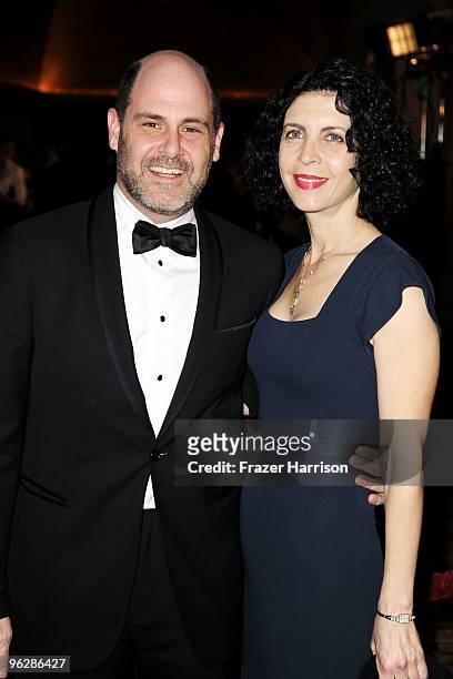 Director Matthew Weiner and wife Linda Brettler arrive at the 62nd Annual Directors Guild Of America Awards at the Hyatt Regency Century Plaza on...