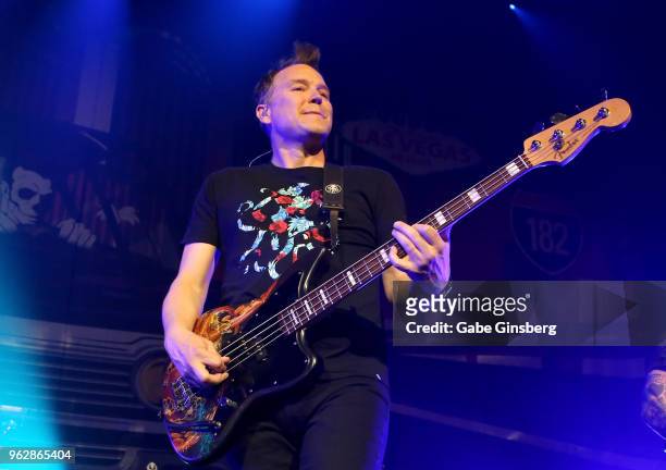Singer/bassist Mark Hoppus of Blink-182 performs as the band kicks off its 16-show "Kings of the Weekend" residency at The Pearl concert theater at...
