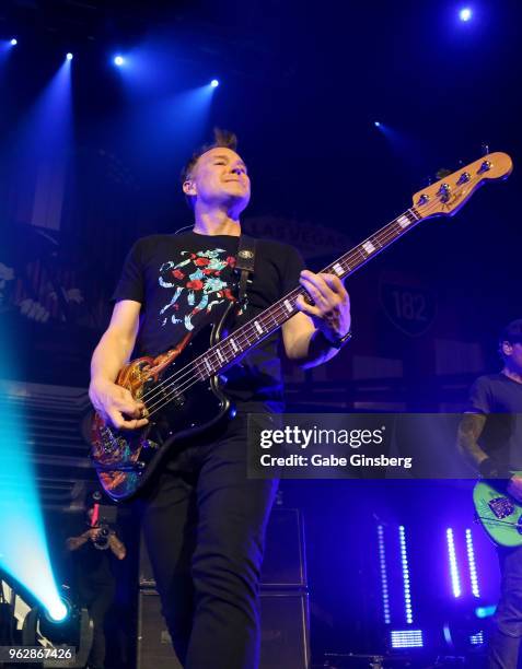 Singer/bassist Mark Hoppus of Blink-182 performs as the band kicks off its 16-show "Kings of the Weekend" residency at The Pearl concert theater at...