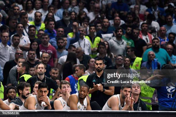 Real Madri bench during the 2018 Turkish Airlines EuroLeague F4 Championship Game between Real Madrid v Fenerbahce Dogus Istanbul at Stark Arena on...