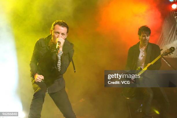 Chester Bennington and Ryan Shuck of the U.S. Rock band Dead By Sunrise perform during the concert at Taipei Huashan Culture Park on January 30, 2010...