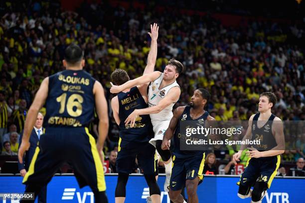 Luka Doncic, #7 of Real Madrid in action during the 2018 Turkish Airlines EuroLeague F4 Championship Game between Real Madrid v Fenerbahce Dogus...