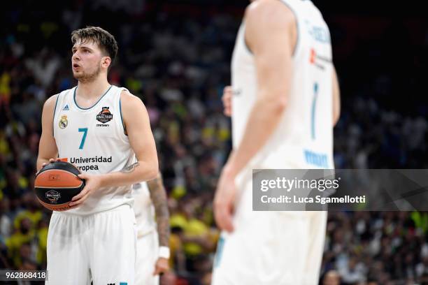 Luka Doncic, #7 of Real Madrid during the 2018 Turkish Airlines EuroLeague F4 Championship Game between Real Madrid v Fenerbahce Dogus Istanbul at...