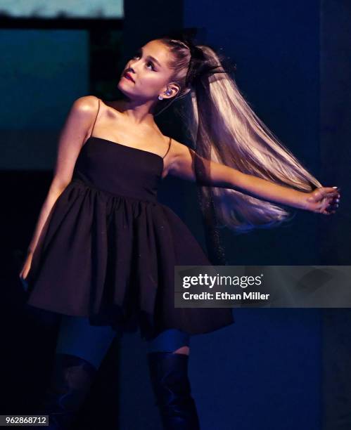 Recording artist Ariana Grande performs during the 2018 Billboard Music Awards at MGM Grand Garden Arena on May 20, 2018 in Las Vegas, Nevada.