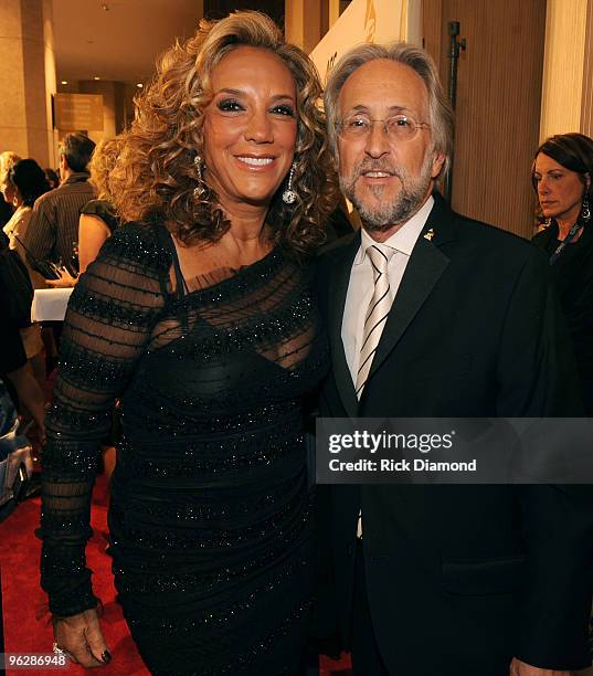 Songwriter Denise Rich and president/CEO of the Recording Academy Neil Portnow arrive at the 52nd Annual GRAMMY Awards - Salute To Icons Honoring...