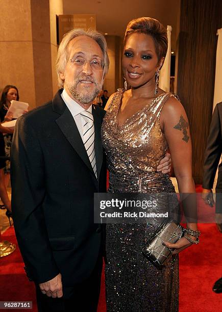 President/CEO of the Recording Academy Neil Portnow and singer Mary J. Blige arrive at the 52nd Annual GRAMMY Awards - Salute To Icons Honoring Doug...