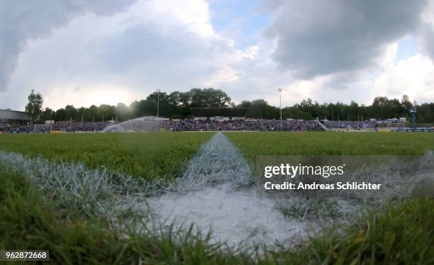 Overview of Stadium during the Third League Playoff Leg 1 match between 1.FC Saarbruecken and TSV 1860 Muenchen at Hermann-Neuberger-Stadion on May...