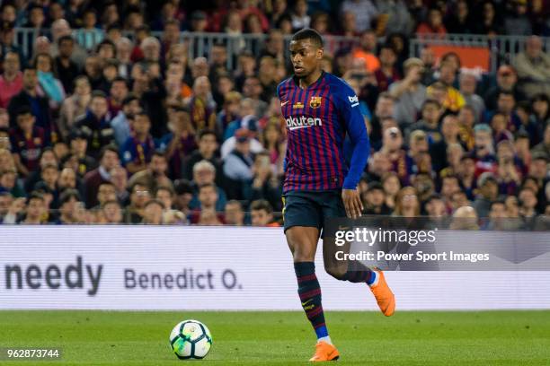 Nelson Semedo of FC Barcelona runs with the ball during the La Liga match between Barcelona and Real Sociedad at Camp Nou on May 20, 2018 in...