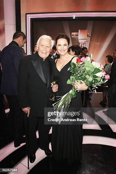 Joachim Fuchsberger and Desiree Nosbusch attend the Goldene Kamera 2010 Award at the Axel Springer Verlag on January 30, 2010 in Berlin, Germany.