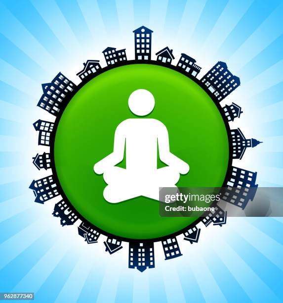 meditation on rural cityscape skyline background - rooftop yoga stock illustrations