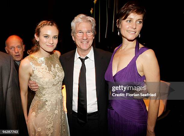 Actors Diane Kruger, Richard Gere and his wife Carey Lowell attend the Goldene Kamera 2010 Award at the Axel Springer Verlag on January 30, 2010 in...